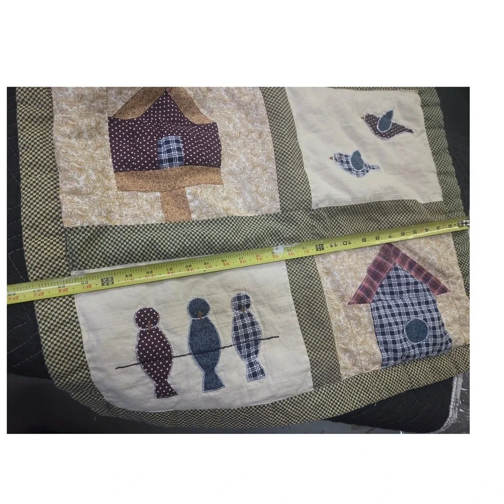 Handmade Quilted Birdhouse Decorative Pillow Sham Cover Country Farmhouse